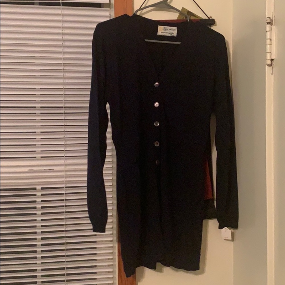 Long Navy Blue Cardigan Sweater-Large